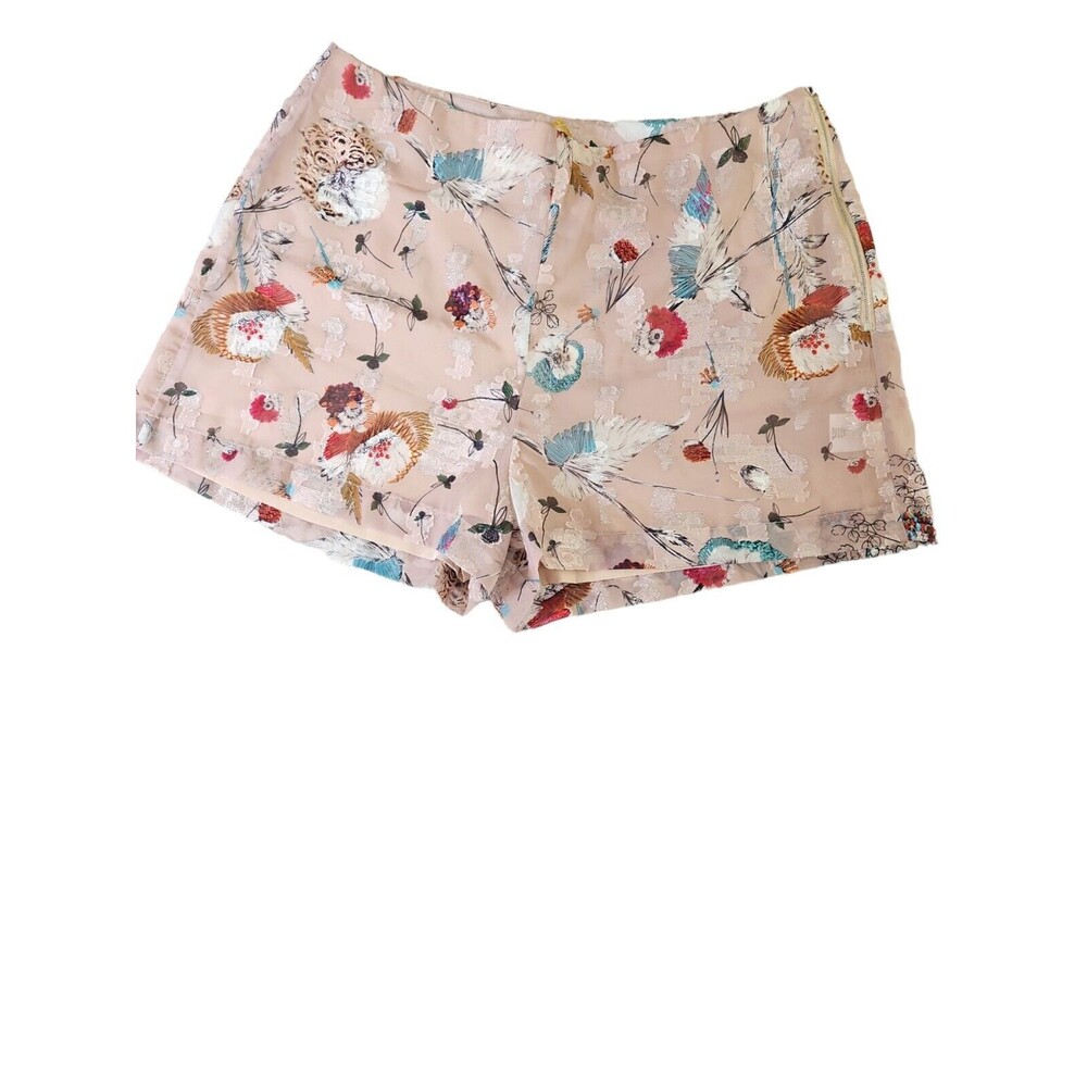 Size 4 Women's Luba Kimono Lined Shorts Dressy Side Zip Floral Metalic